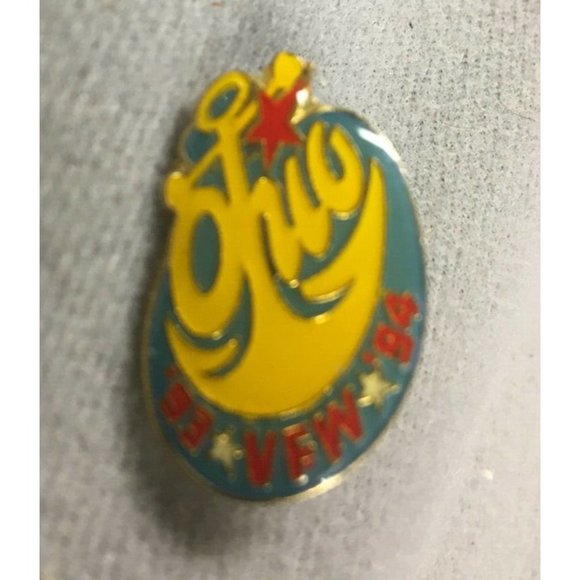 Ohio VFW 93-94 Pin 1"x ⅝" Gold Tone Enameled in Yellow, Blue & Red 1 oz. - Picture 2 of 4